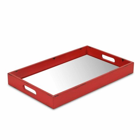 TARIFA 2 x 15.75 x 9.5 in. Red Wooden Mirrored Serving Tray TA3087342